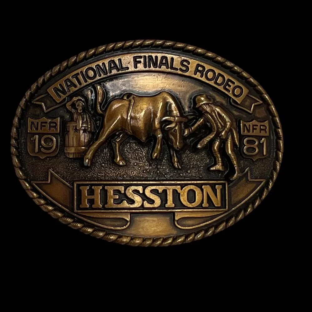 Vintage 1981 Brass Hesston National Finals Rodeo 7th Edition Belt Buckle - Picture 1 of 4